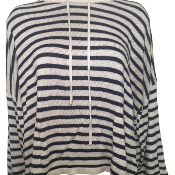 Splendid Striped Hoodie Sweater Navy White Tie Sleeve Medium - Picture 6 of 6